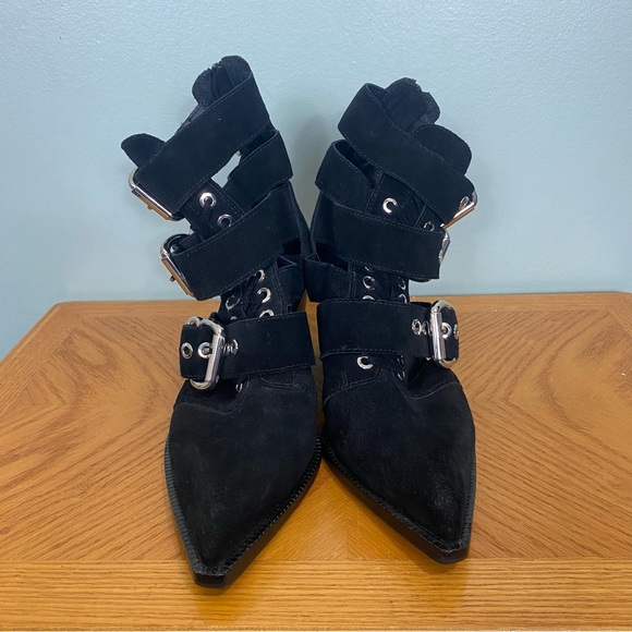 Jeffrey Campbell Caceres Buckle Suede Black Booties Sz 8 - Picture 6 of 13